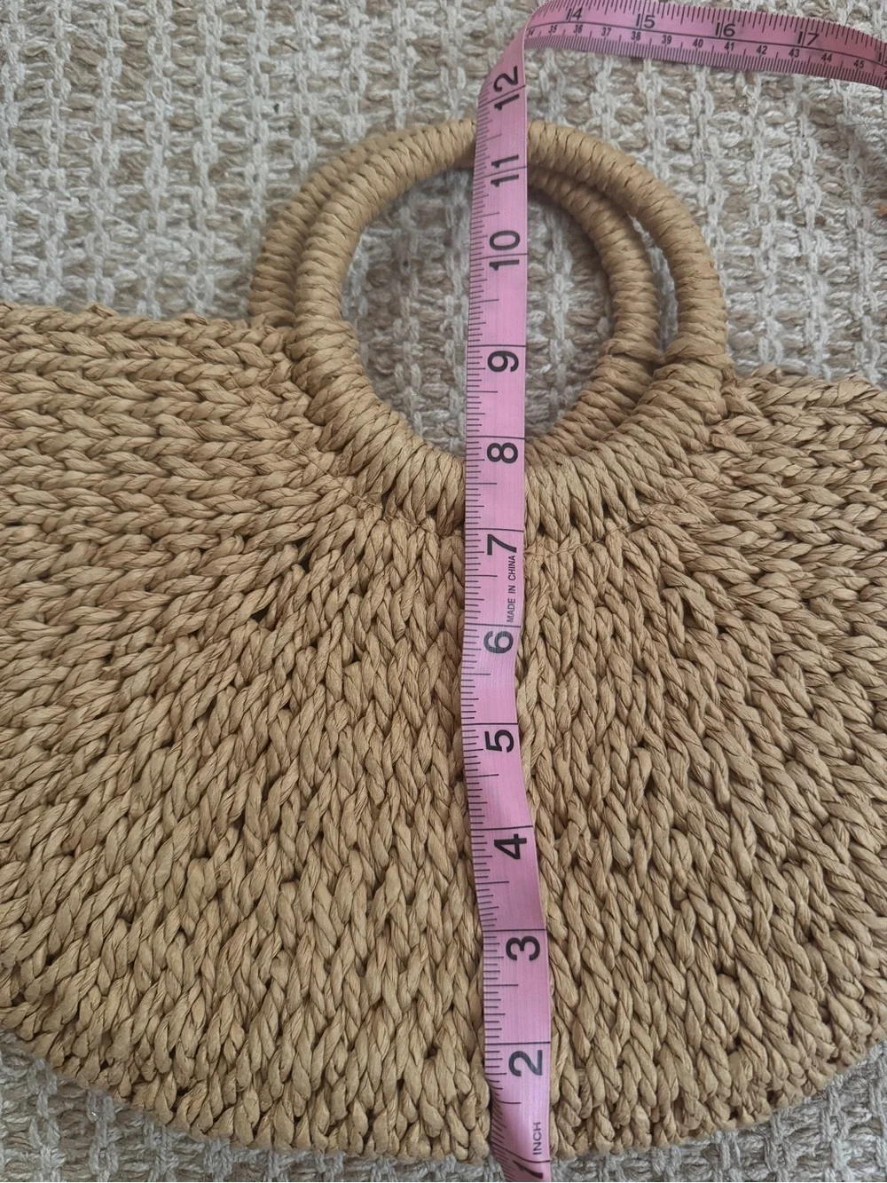 Handwoven Tan Straw Tote Bag with Round Handles
